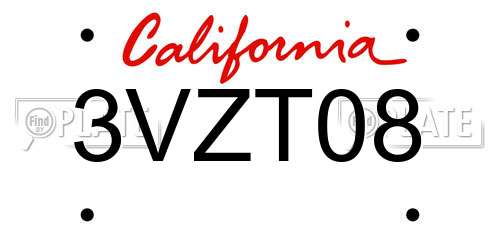 3VZT08 California License Plate
