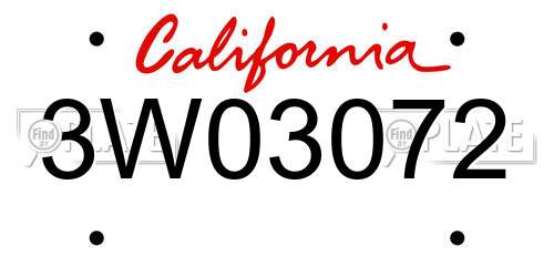 3W03072 California License Plate