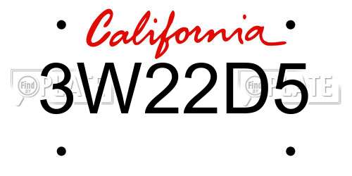 3W22D5 California License Plate