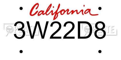 3W22D8 California License Plate