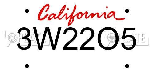 3W22O5 California License Plate