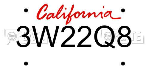 3W22Q8 California License Plate