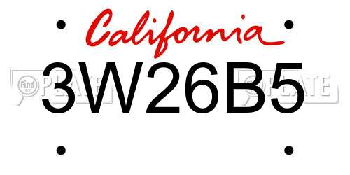 3W26B5 California License Plate