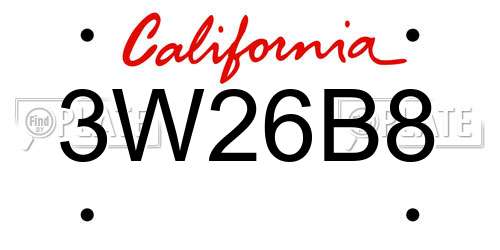 3W26B8 California License Plate
