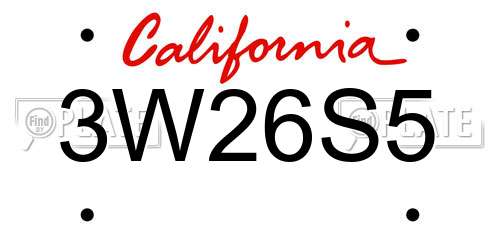 3W26S5 California License Plate