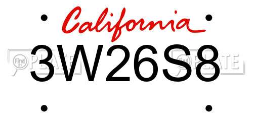 3W26S8 California License Plate