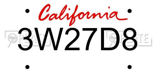 3W27D8 California License Plate