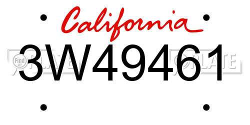 3W49461 California License Plate