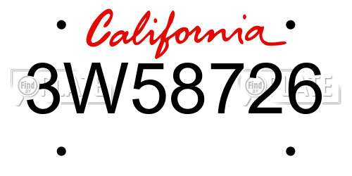 3W58726 California License Plate