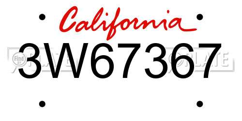 3W67367 California License Plate