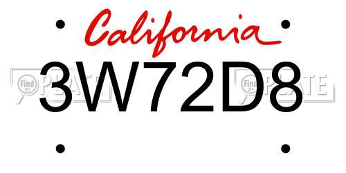 3W72D8 California License Plate