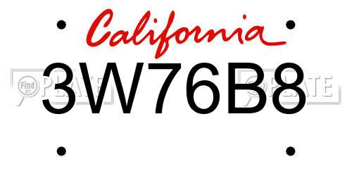 3W76B8 California License Plate