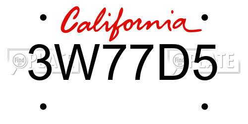 3W77D5 California License Plate