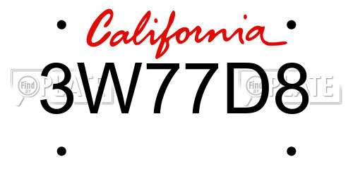 3W77D8 California License Plate