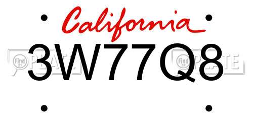 3W77Q8 California License Plate