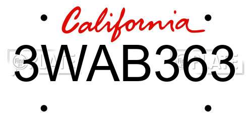 3WAB363 California License Plate
