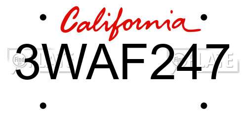 3WAF247 California License Plate