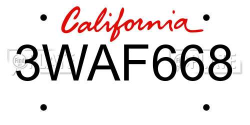3WAF668 California License Plate