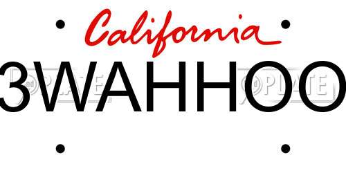 3WAHHOO California License Plate