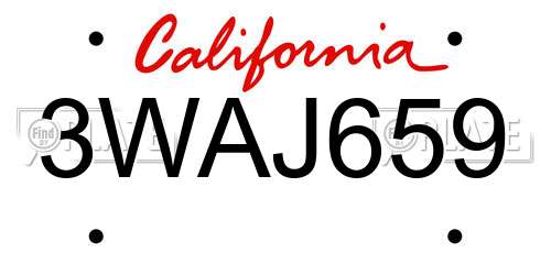 3WAJ659 California License Plate