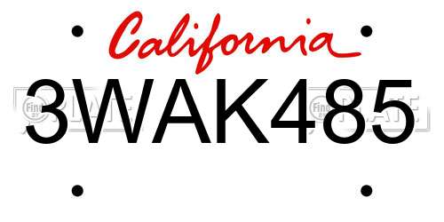 3WAK485 California License Plate