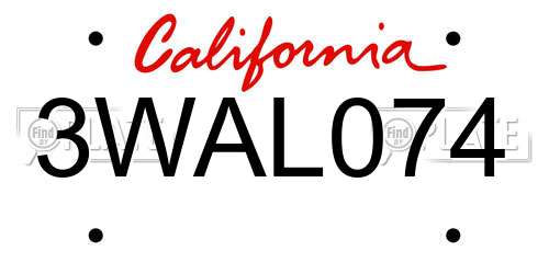 3WAL074 California License Plate