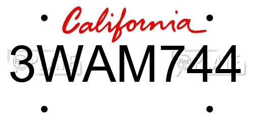 3WAM744 California License Plate