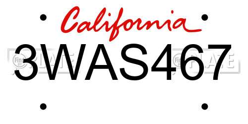 3WAS467 California License Plate