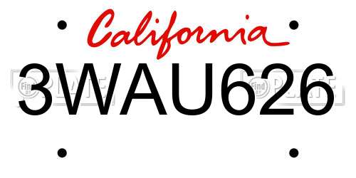 3WAU626 California License Plate