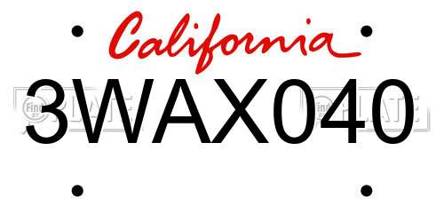 3WAX040 California License Plate