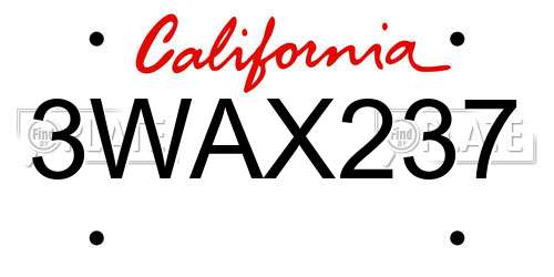 3WAX237 California License Plate