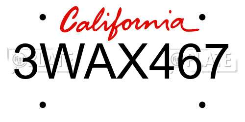 3WAX467 California License Plate