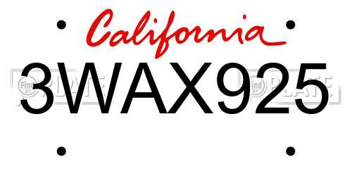 3WAX925 California License Plate