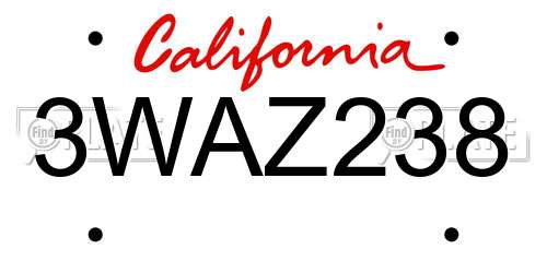 3WAZ238 California License Plate