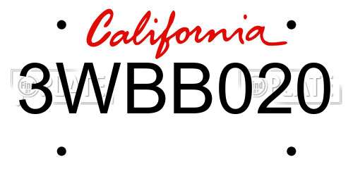 3WBB020 California License Plate