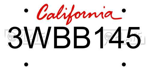 3WBB145 California License Plate
