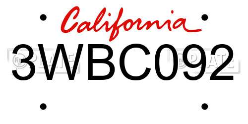 3WBC092 California License Plate