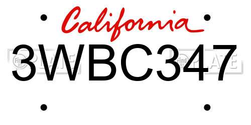 3WBC347 California License Plate
