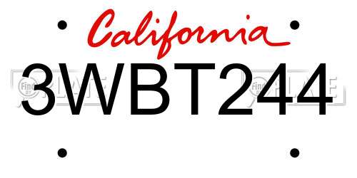 3WBT244 California License Plate