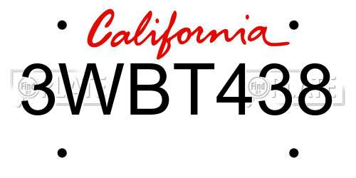 3WBT438 California License Plate