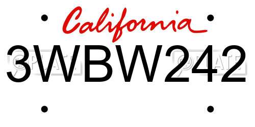 3WBW242 California License Plate