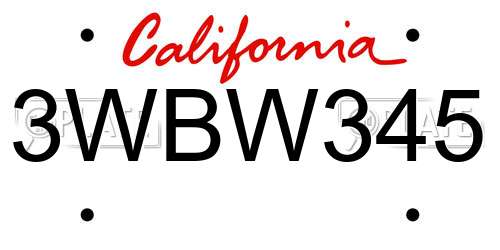 3WBW345 California License Plate