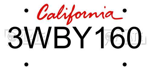3WBY160 California License Plate