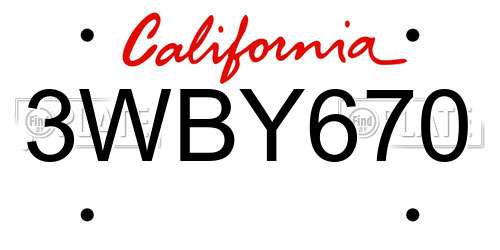 3WBY670 California License Plate