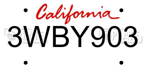 3WBY903 California License Plate