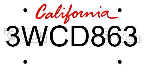 3WCD863 California License Plate