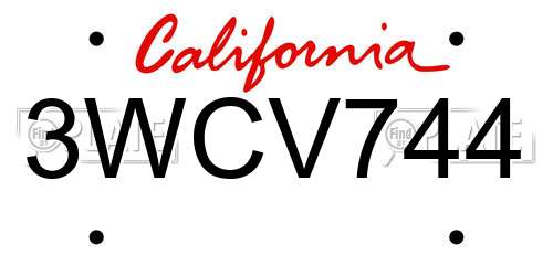 3WCV744 California License Plate