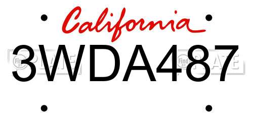 3WDA487 California License Plate