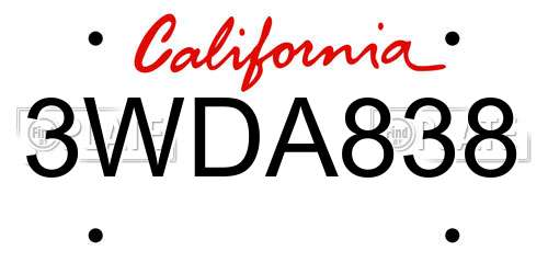 3WDA838 California License Plate