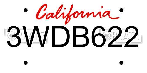3WDB622 California License Plate